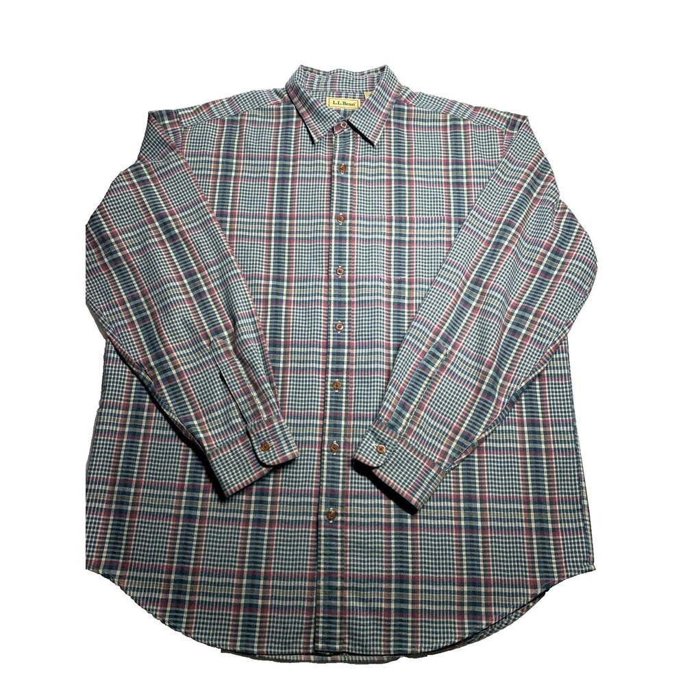 Vintage 80s LL Bean Men's XL Tall Flannel Button Up Shirt Green Plaid XLT